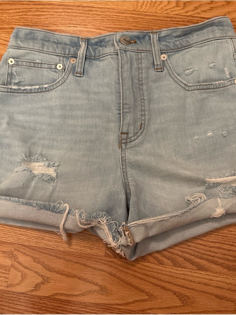 Madewell Distressed Light Wash Denim Shorts - Light Blue